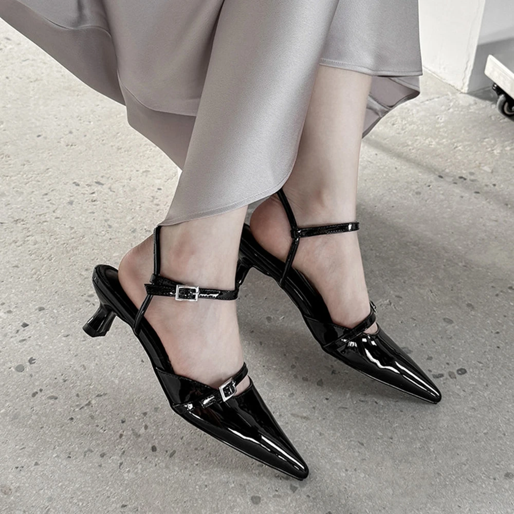 Women Pointed Spring and Autumn Slim Heel Fashionable High Heels Formal Dress Party Button Up Dress Workwear Single Shoe 82336