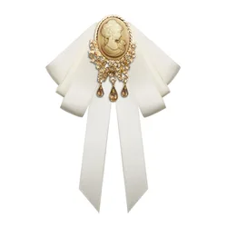 Rhinestone Victorian Cameo Brooch Pin for Women and Girls Vintage Bow Tie Brooches, Dress Accessories, Christmas Party Jewelry