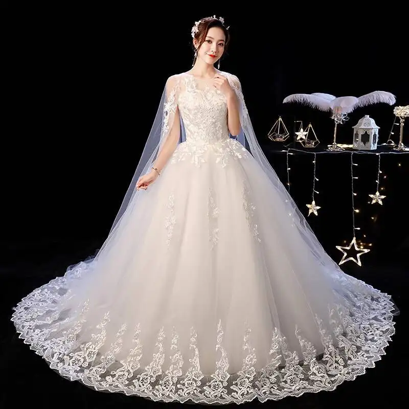 2025 New Style With Train, Elegant Bride, Simple Forest Style, Super Fairy Dreamy, Petite Korean Version, Off-shoulder Wedding