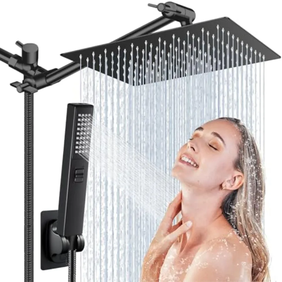 

Shower Heads with Handheld Spray Combo 8'' High Pressure Rainfall Shower Head with 9'' Extension Arm and 2 in 1 Settings Handhe