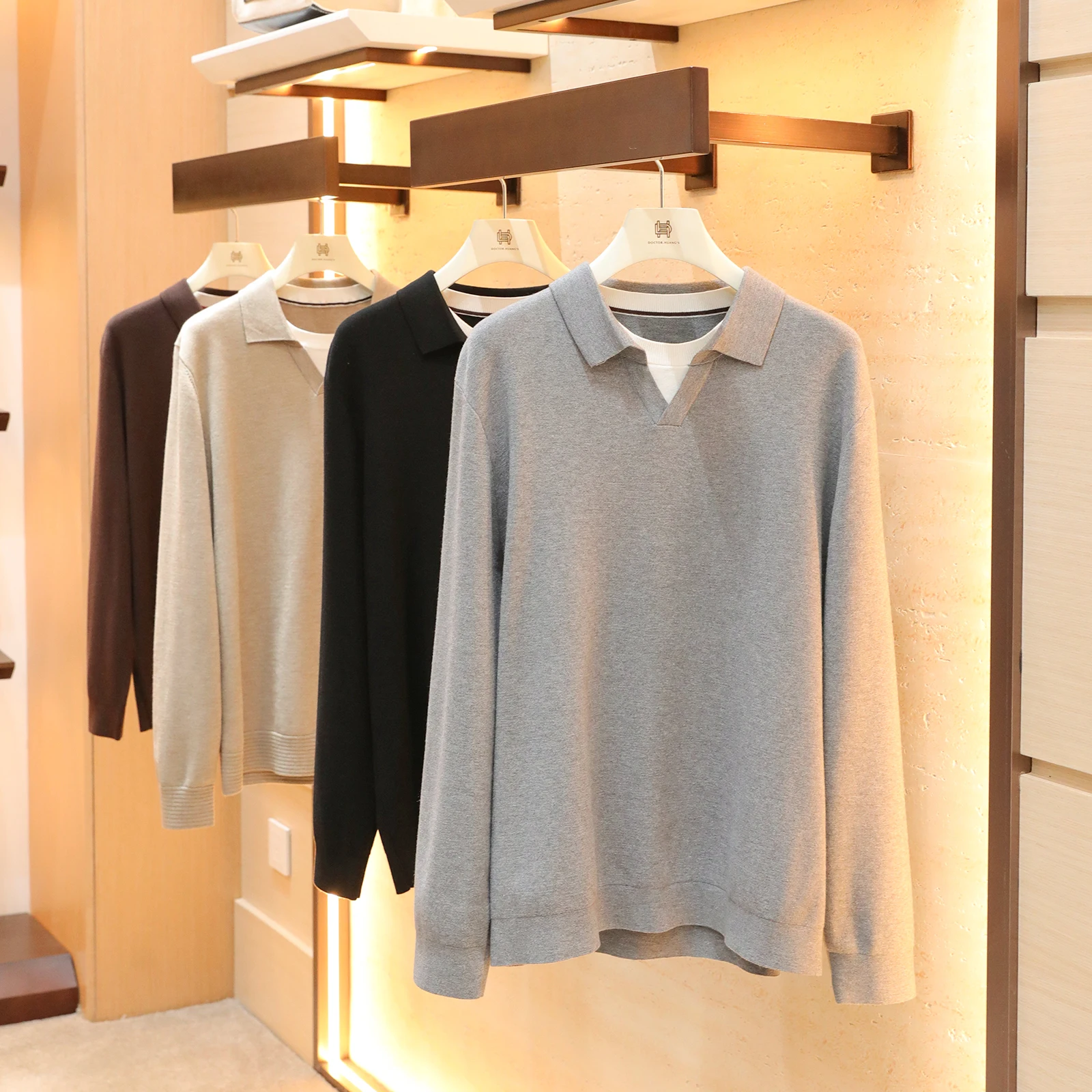 

Мужской многослойный вязаный свитер с длинным рукавом и воротником-стойкой, повседневный, свободного кроя, из мягкой ткани