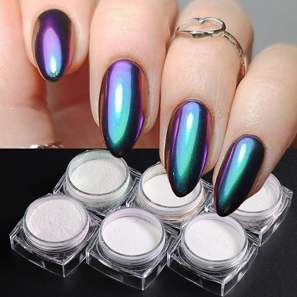 

6Pcs/Set Chameleon Nail Art Glitter Holographic Aurora Chrome Nail Shimmer Purple Green Rubbing Dust Pigment Manicure NL6PBSX