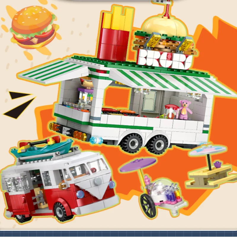 JIE STAR Cityscape Mini Burger Van Building Blocks Small Particles DIY Assembly Toy for Kids And Adults