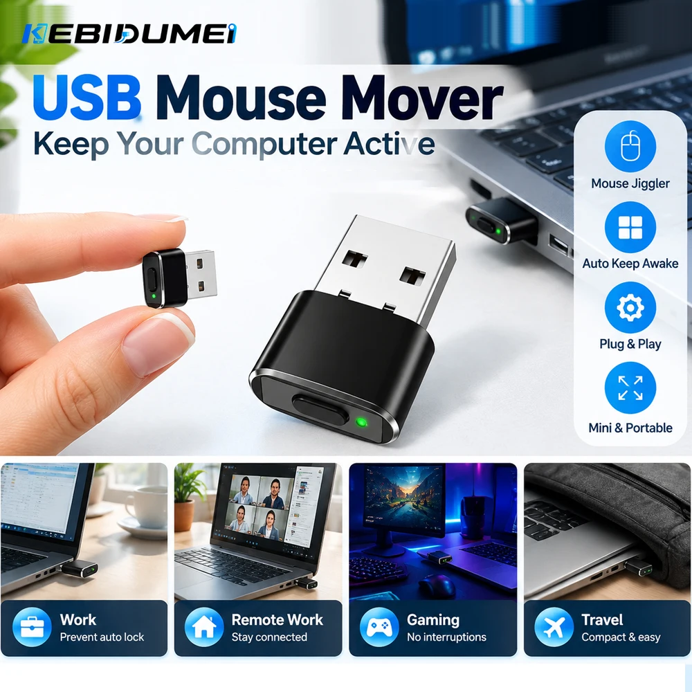 KEBIDUMEI Mini USB Mouse Jiggler Undetectable Mouse Mover ON/OFF Buttons Plug and Play Computer Mouse PC Movement Simulator