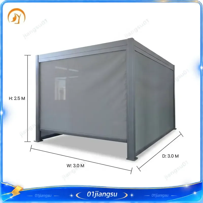 Modern Motorized Aluminum Pergola with Louvered Roof Waterproof Windproof Garden Gazebo LED Lights Remote Control Outdoor