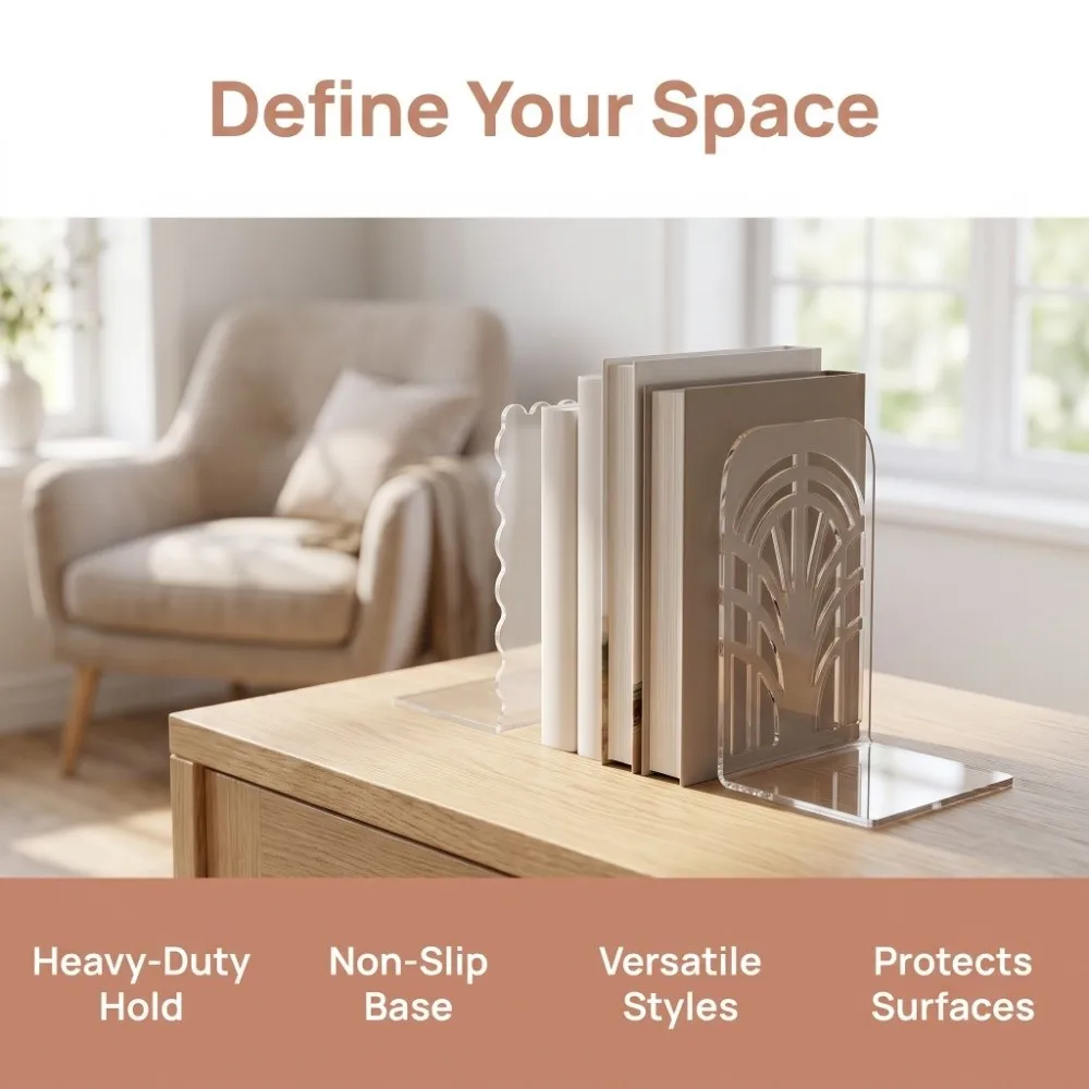Durable Acrylic Book Display Stand Space-saving Decorative Transparent Black Bookshelf Sturdy Stationery Acrylic Bookends