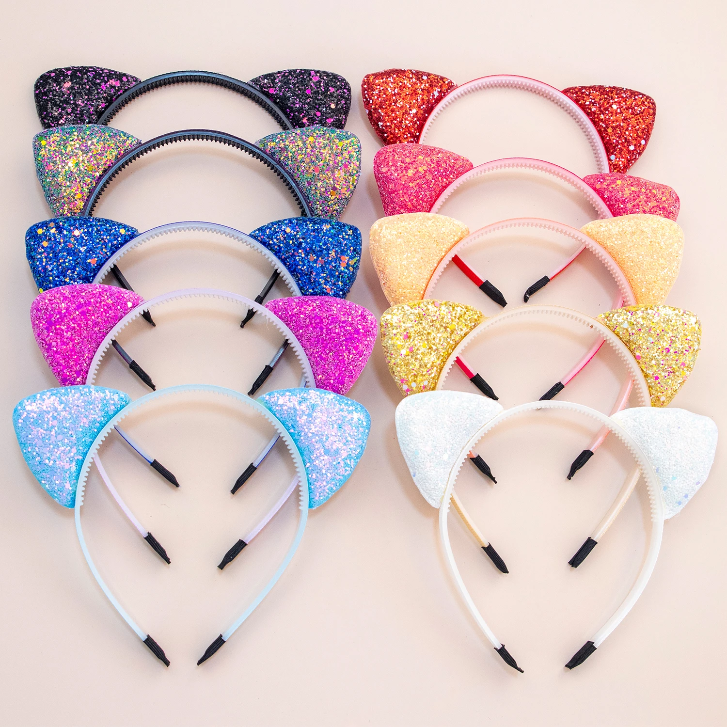 Glitter Cat Ears Headband Kitty Headband for Girls and Women Sparkly Hair Hoop Shiny Hairbands Hair Accessories for Daily