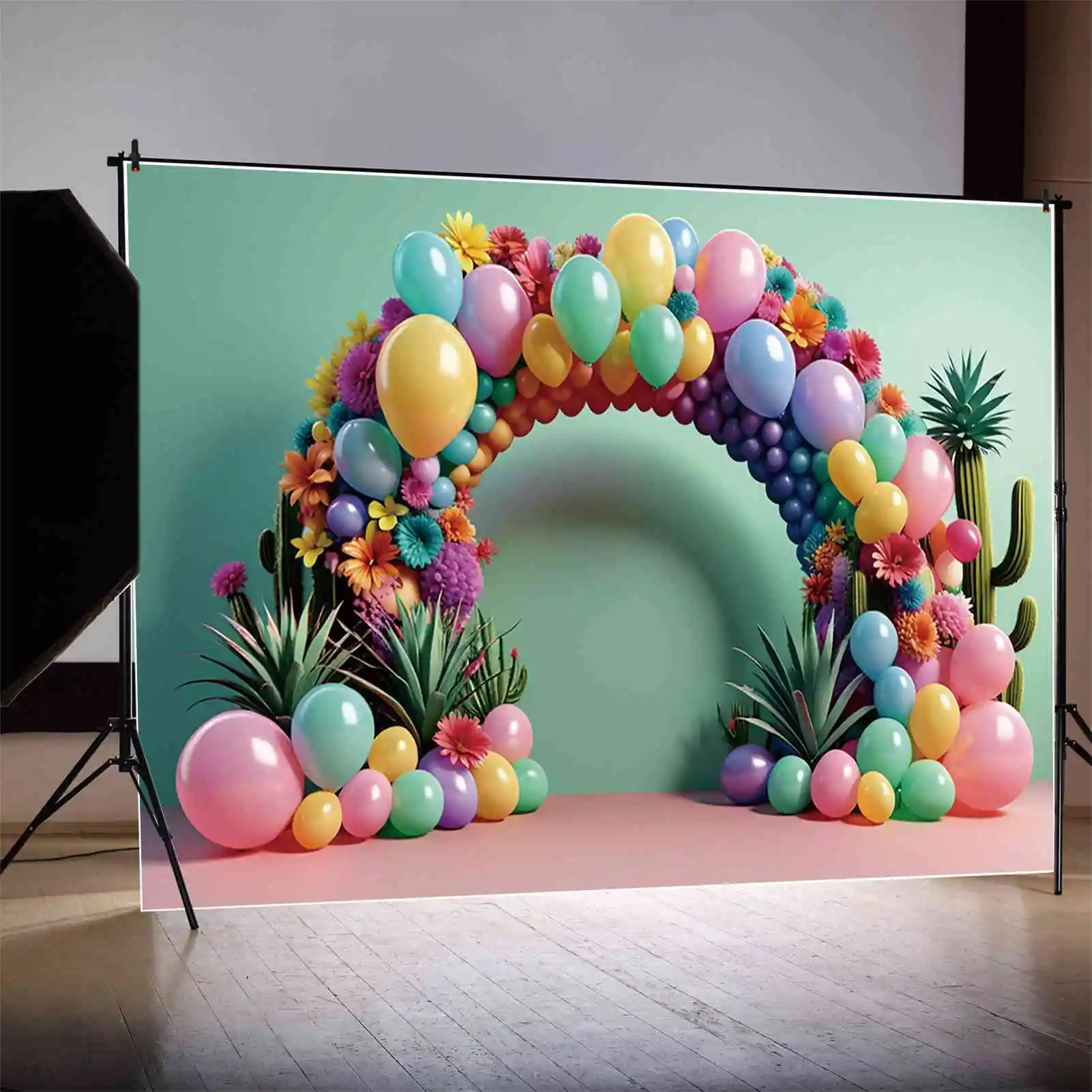 MOON.QG Balloon Arch Photography Backdrop Baby Gradient Cactus Birthday Party Photo Background Custom Tropical Photocall Props