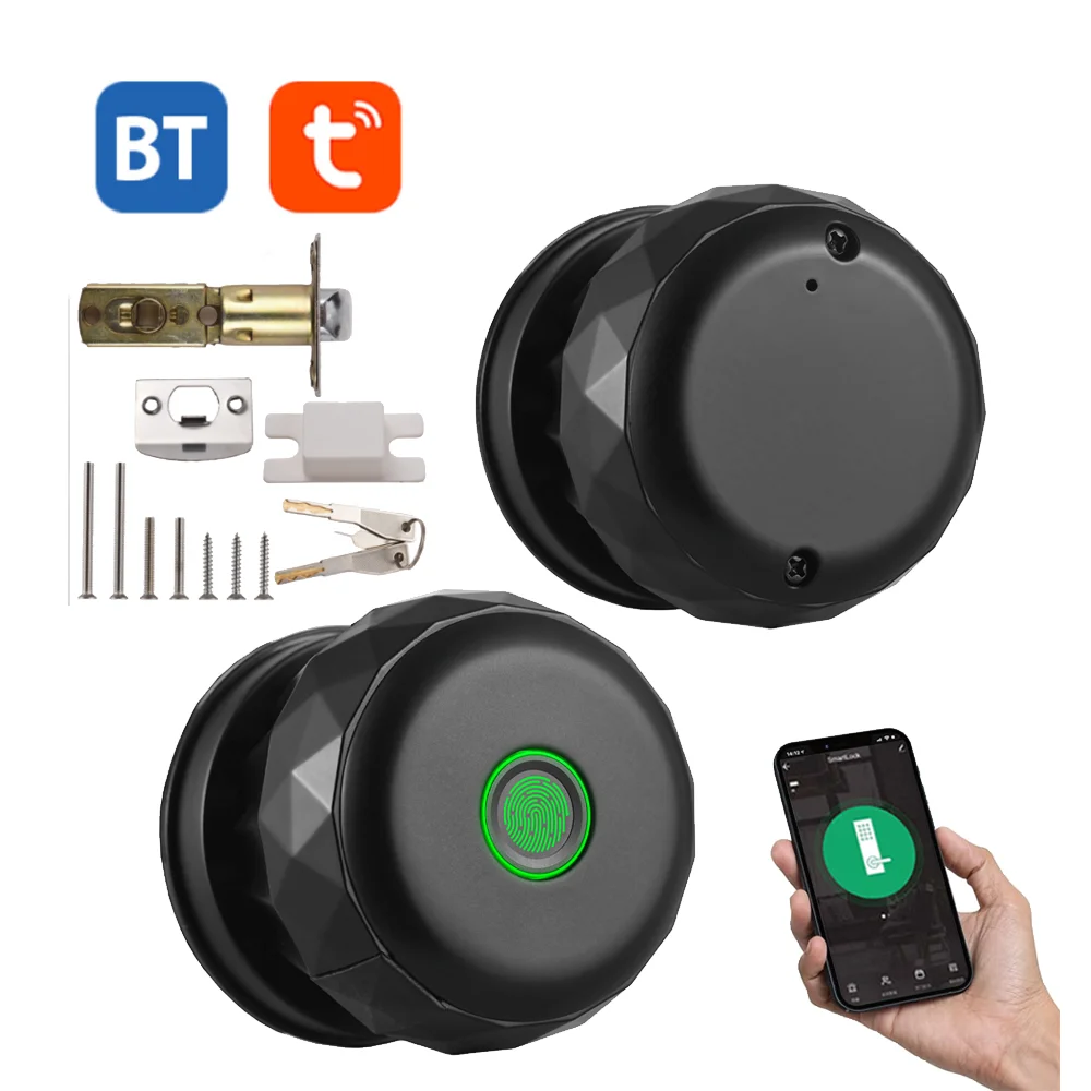 

Smart Lock Keyless Entry Door Lock Fingerprint Door Knob TY App Operation BT 3in1 Fingerprint/Key/App Door Lock for 35-55mm
