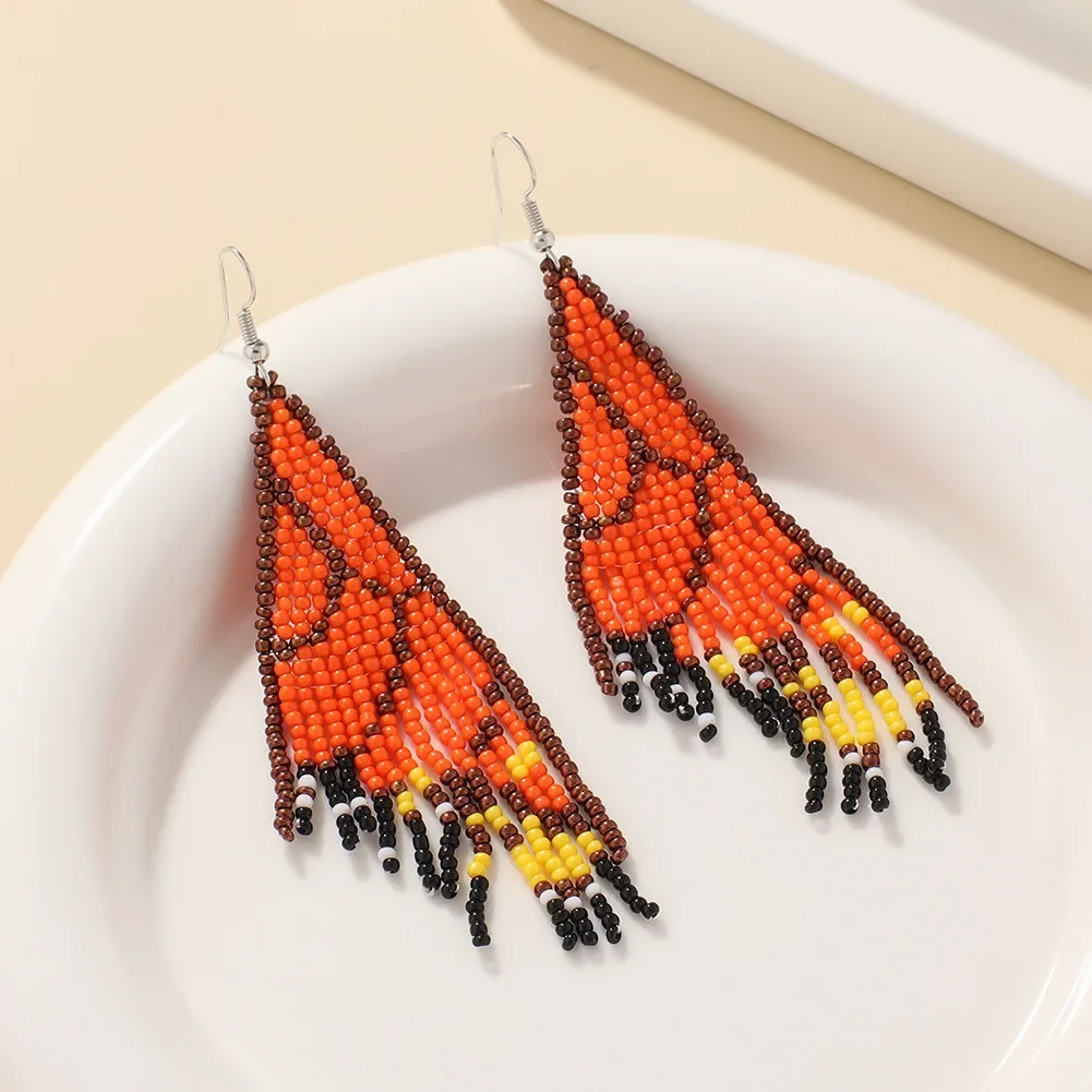 

Hand Weaving Rice Bead Earrings Bohemia Retro Simplicity Geometry Sunflower Leaf Butterfly Tassel Alloy Ma'am Earrings