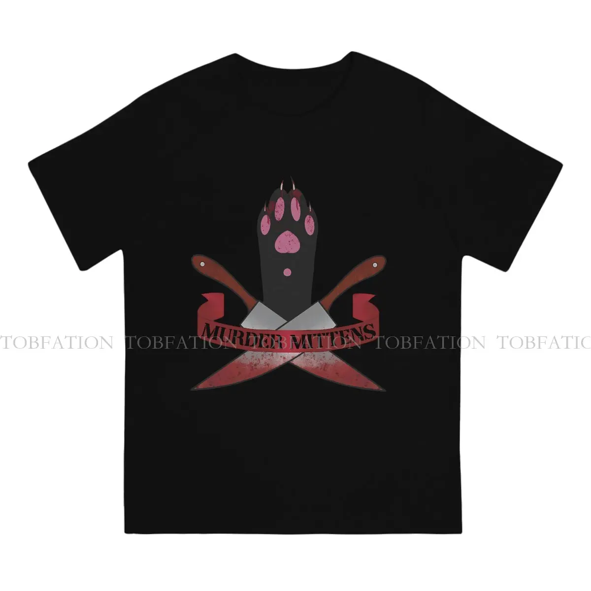 Murder Mitten Kitten TShirt for Men Red Mottled Blood Soft Leisure Sweatshirts T Shirt High Quality New Design Loose