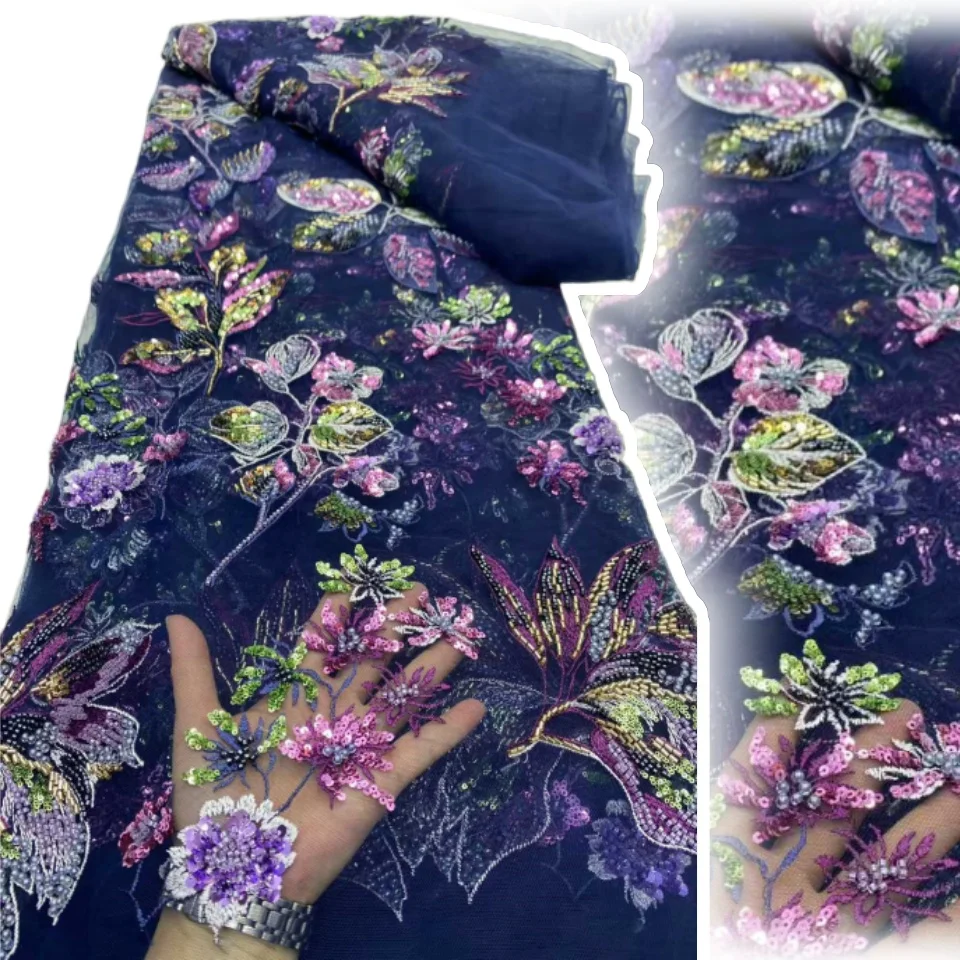 

African Lace Fabric 2026 Sequins Beaded Embroidery Groom Nigerian Bridal High Quality French Lace Fabric for Wedding Dress 2135