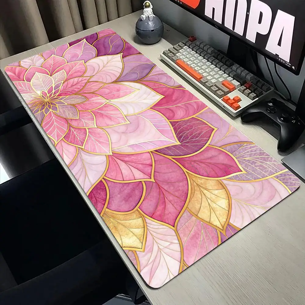 

Floral Pattern Mouse Pad Large Computer Office Game Table Mat XXL Rubber Anti-slip Stitched Edge PC Keyboard Mats Long Desk Pads