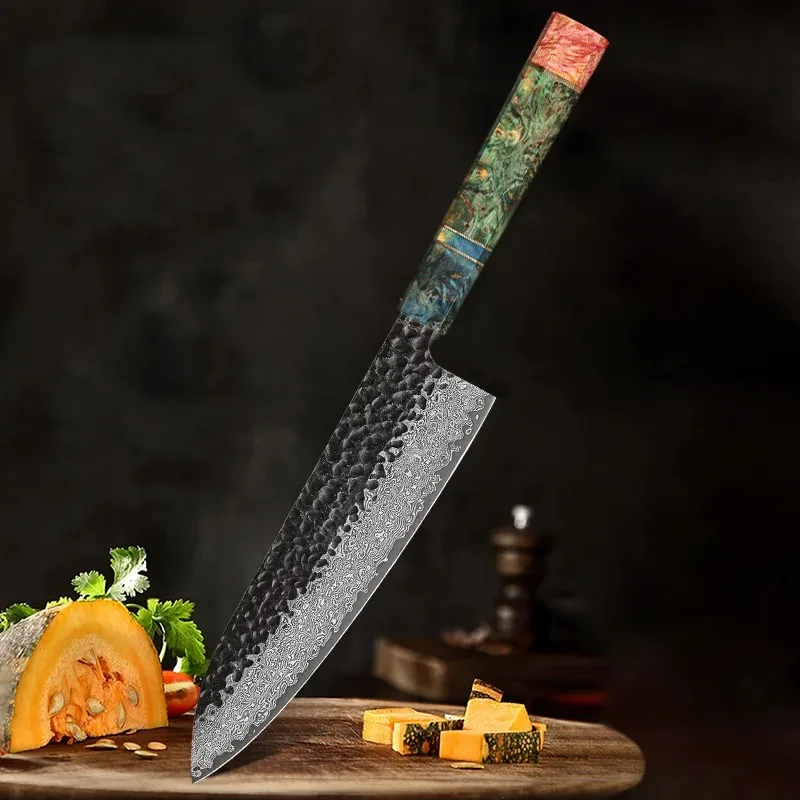 

Kitchen Knife Hand Forged Damascus Steel 8-inch Chef Knife with Stable Handle for Cutting Raw Meat Vegetables and Fruits At Home