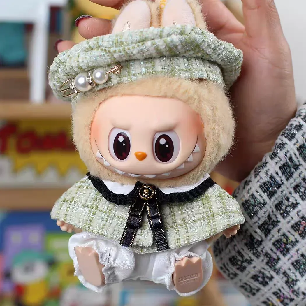 Stylish Cape and Beret Set for 15cm Labubu V1 V2 Dolls Elegant Ropa Labubu Clothing Gift