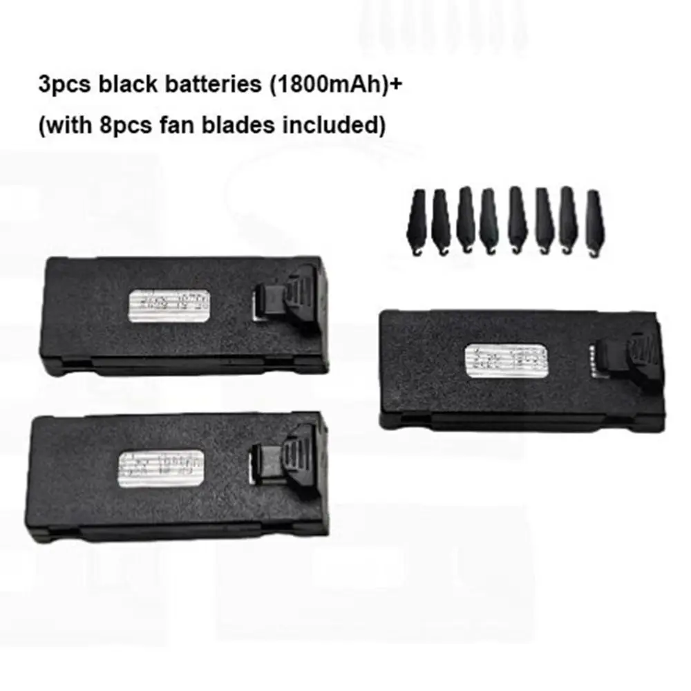 بطارية ليثيوم سوداء 3.7V1800mAh سعة كبيرة كابل شحن USB عالمي لطائرة E88 e88PRO E99 E525 S89 بدون طيار