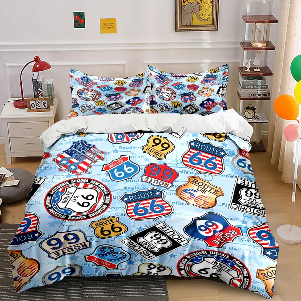 Classic Route Signs Collage Pattern Duvet Cover Set Digital Print Colorful Polyester Bedding with Zipper Closur for kids gifts