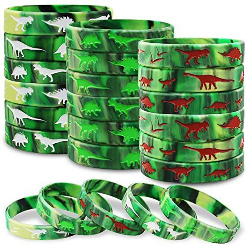 6/12/24/30pcs Dinosaurs Silicone Wristbands Dinosaurs Bracelets Jurassic Party Supplies for Dinosaurs Birthday Party Favors