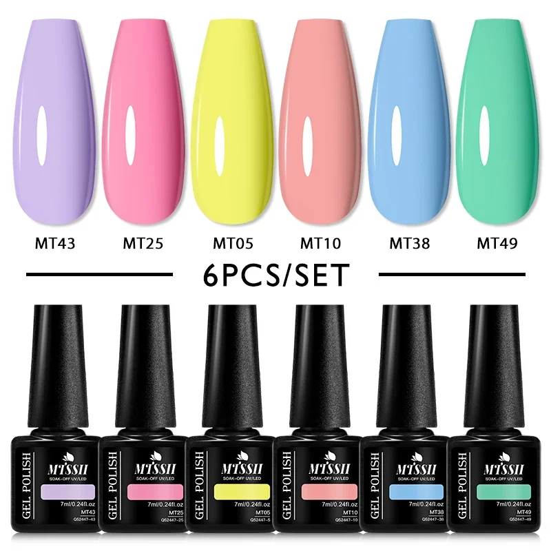MTSSII 6-teiliges Gel-Nagellack-Set für Nägel, nackt, rosa, rot, grün, Soak Off UV-Gel, LED-Nagellack-Set für die Maniküre, die ganze Saison über