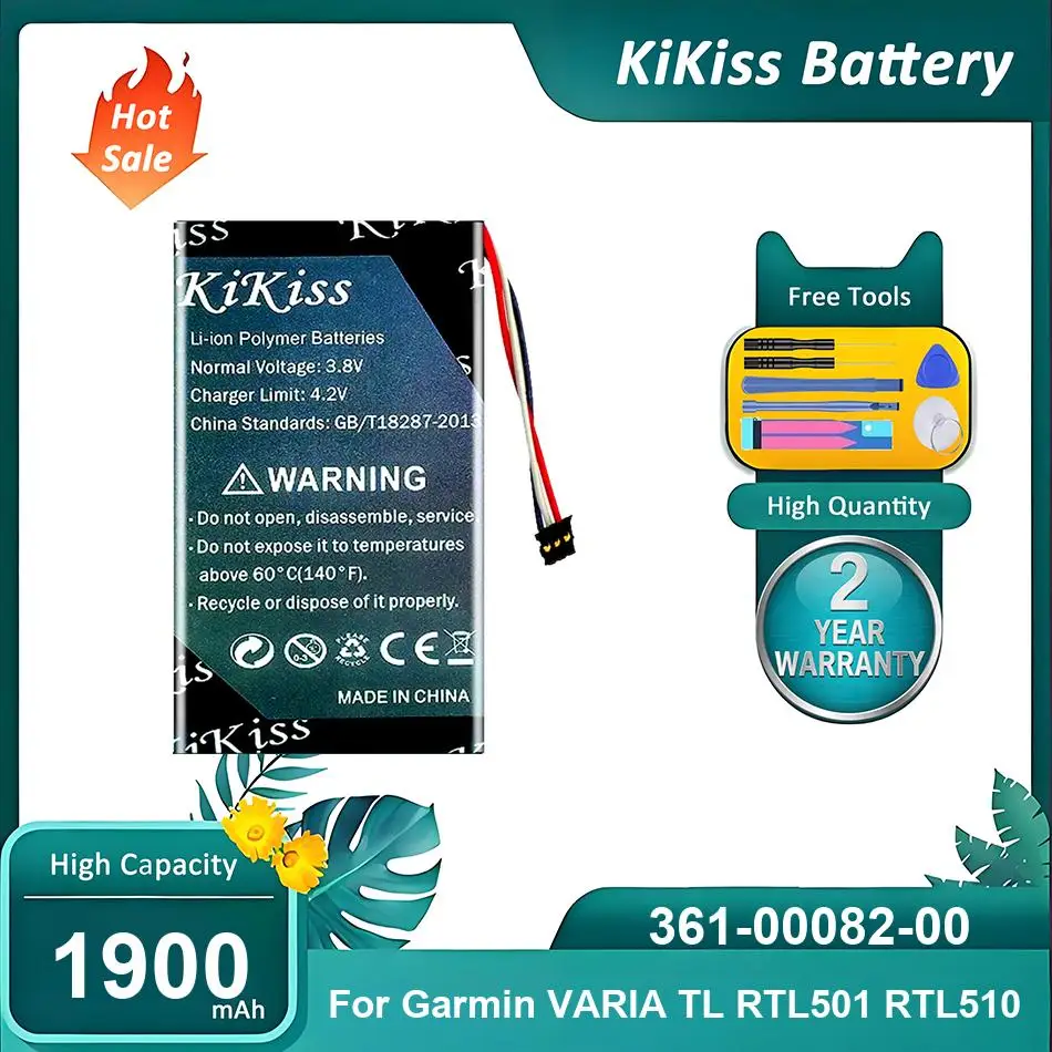 

Высокопроизводительная батарея для Garmin VARIA TL RTL501 RTL510, 361-00082-00, 1900 мАч