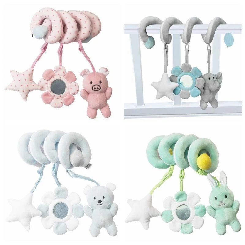 Baby Bed Hanging Toy Hanging Spiral Rattle Cart Pendant Interactive Early Education Tool Newborn Stroller Soft Plush Animal Toys