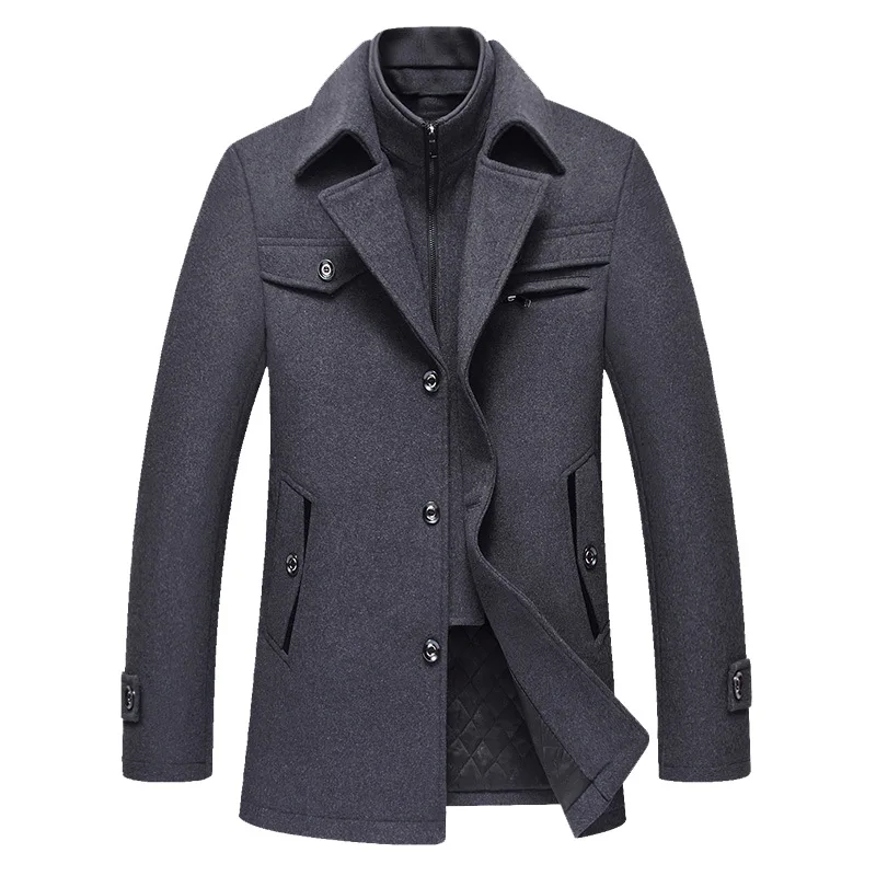 BROWON 2024 Mens Winter Woolen Coats men Long Sleeve Turn Down Collar Faux Two-piece Work Business Wool Jacket Overocat for Man