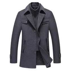 BROWON 2026 Mens Winter Woolen Coats men Long Sleeve Turn Down Collar Faux Two-piece Work Business Wool Jacket Overocat for Man