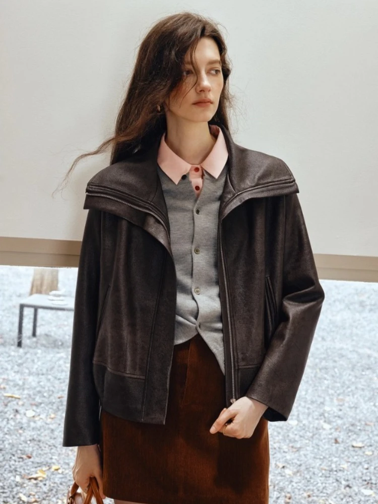 OLrain femmes veste en simili cuir col rabattu à manches longues conception veste 2025 automne solide décontracté coupe ample manteau GO57QW001628