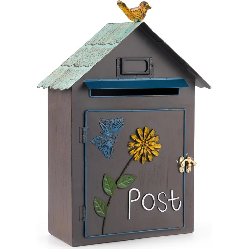 Antique retro style metal bird-shaped decoration country garden wall-mounted waterproof outdoor mailbox smart lock
