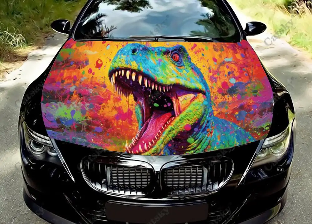 Colorful Dangerous Dinosaur Car Hood Vinyl Stickers Wrap Vinyl Film Engine Cover Decals Sticker on Car Auto Accessories