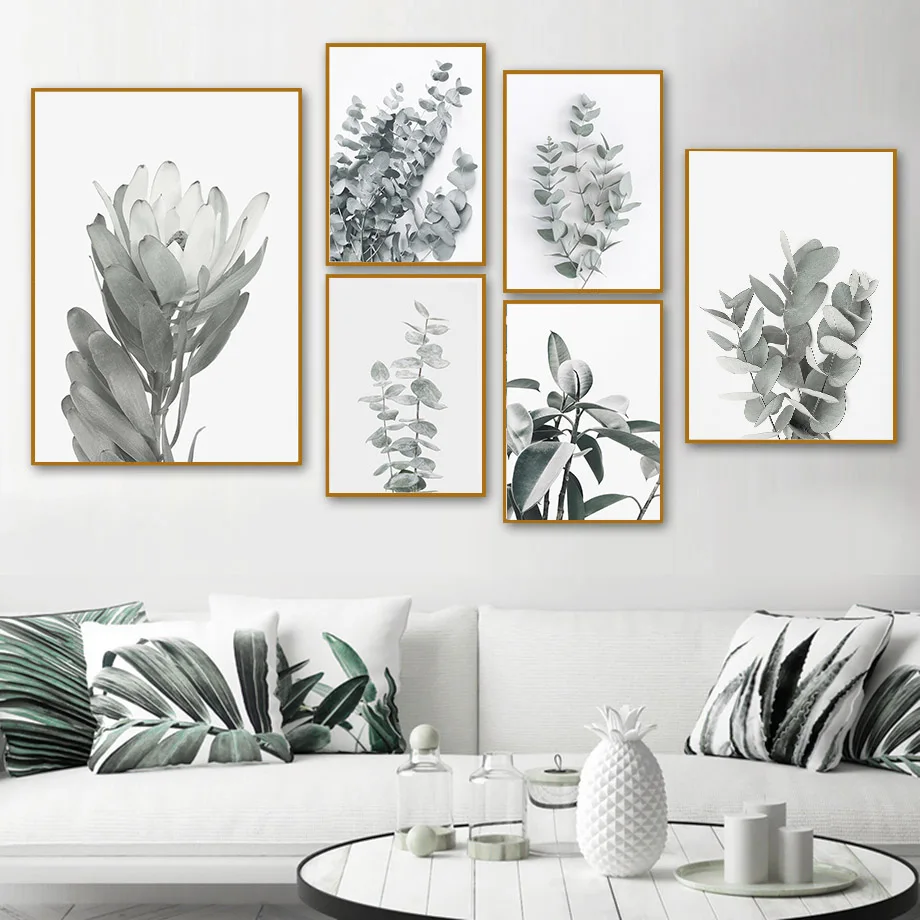 Wall Art Canvas Painting  Green Leaves Eucalyptus Imperial Flower Nordic Posters And Prints Wall Pictures For Living Room Decor