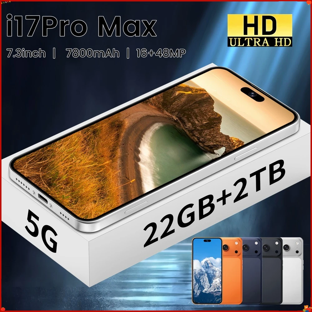 Nuevo Teléfono Inteligente Android 5G Ai 17 Pro Max 7.3HD 22G+2TB, Teléfonos Móviles Inteligentes con Doble SIM, 7800 mAh, Desbloqueado, 16+48MP