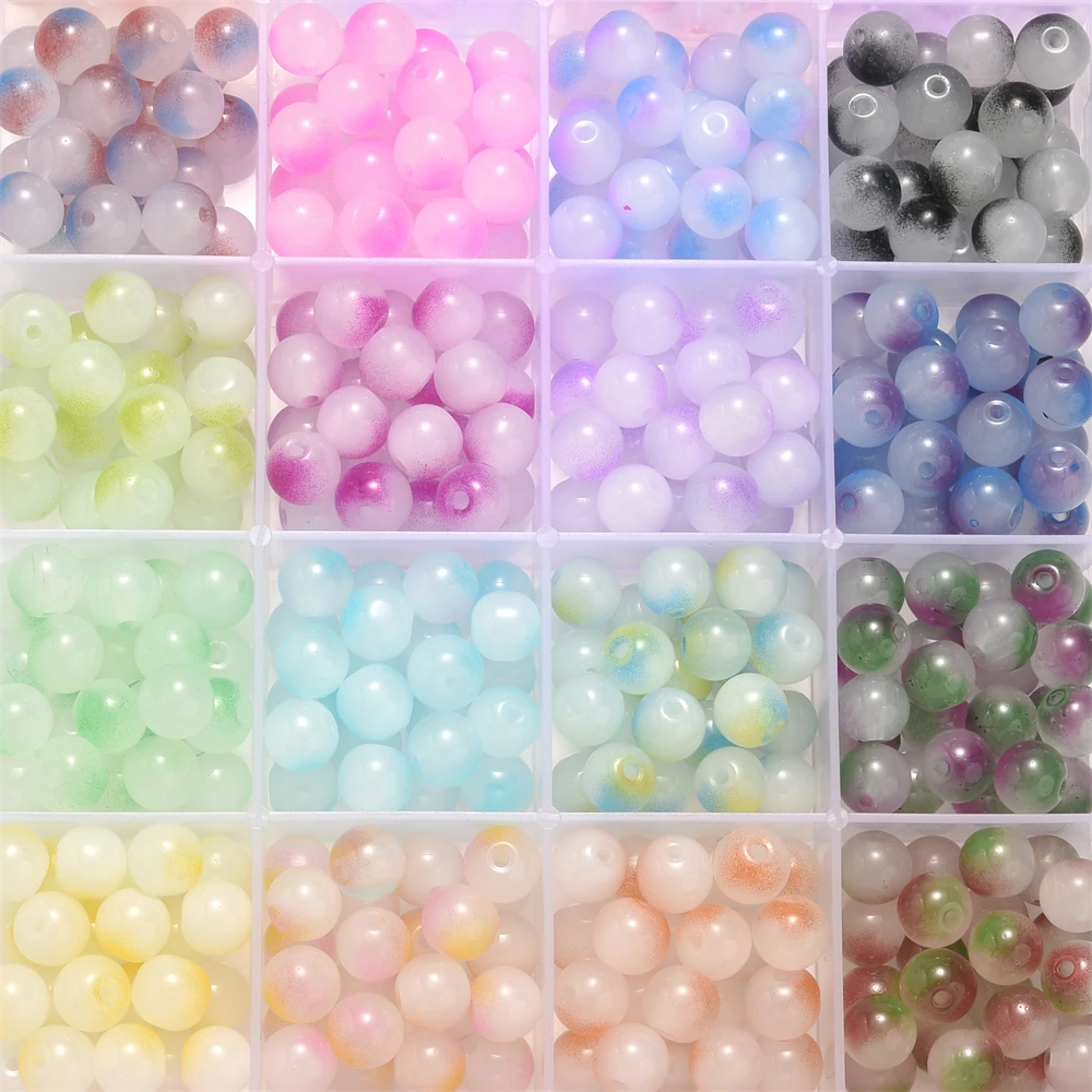 100 Stück 8mm Farbverlauf Meerjungfrauen-Glasperlen Runde Perlen Leuchtende Farben Lose Abstandsperlen für Kreatives DIY-Handwerk Schmuckherstellung – Detail 5