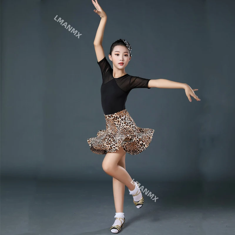 Kostum dansa Latin anak-anak, Rok dansa, kostum latihan, kostum pertunjukan, kostum Latin Musim Semi dan Musim Gugur anak perempuan