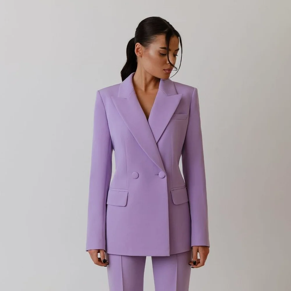 Elegant Peak Lapel Double Breasted Women Suits Fashion Business Casual Office Outfits Pants Sets Two Piece (Blazer+Pants)