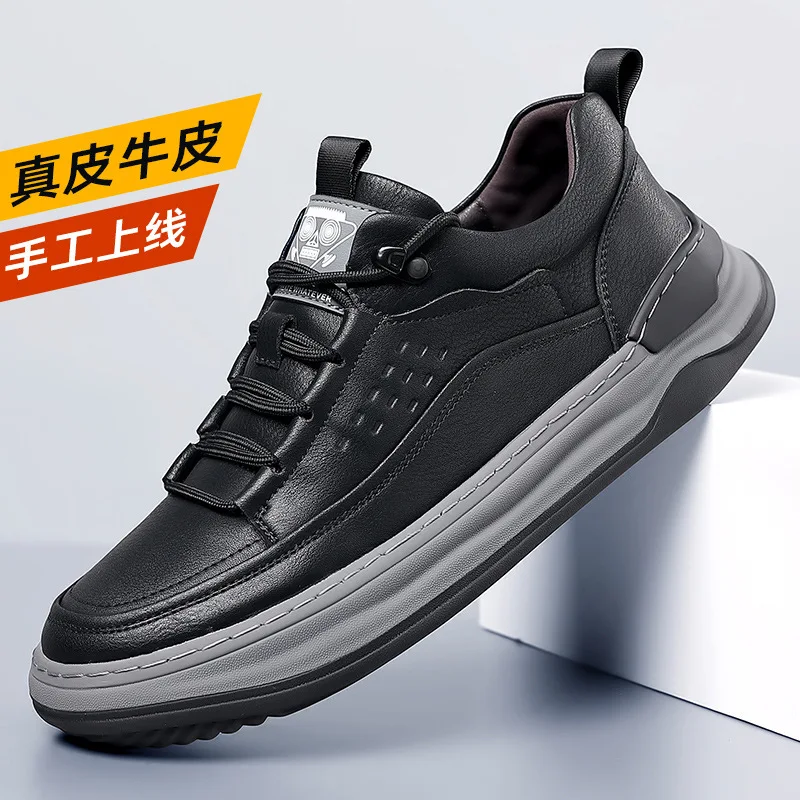 Genuine Leather Heightening Shoes Height Increase Men’s Height Increase Insole Men Sneakers Sport platform outdoors laec-up low