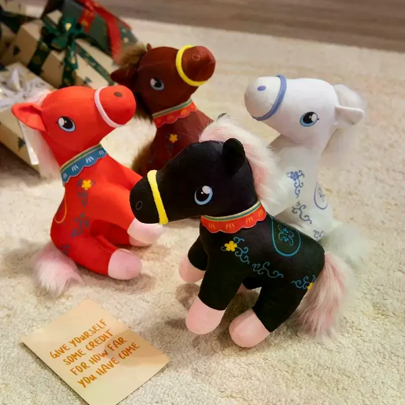2026 ano novo cavalo mascote simulação pônei boneca de pelúcia brinquedo macio pelúcia bonecas decoração para casa para crianças presentes