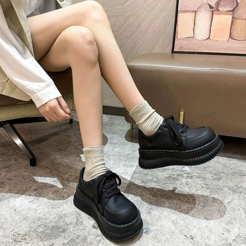 

2025 Spring Korean Chunky Sole White Sneakers Viral Big Head Loafer for Women, Lightweight Breathable Mix and Match Footwear​