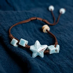 Ocean Style Handmade Ceramic Starfish Bracelet Adjustable Women's Jewelry Bohemian Rope Unique Fashion Gift