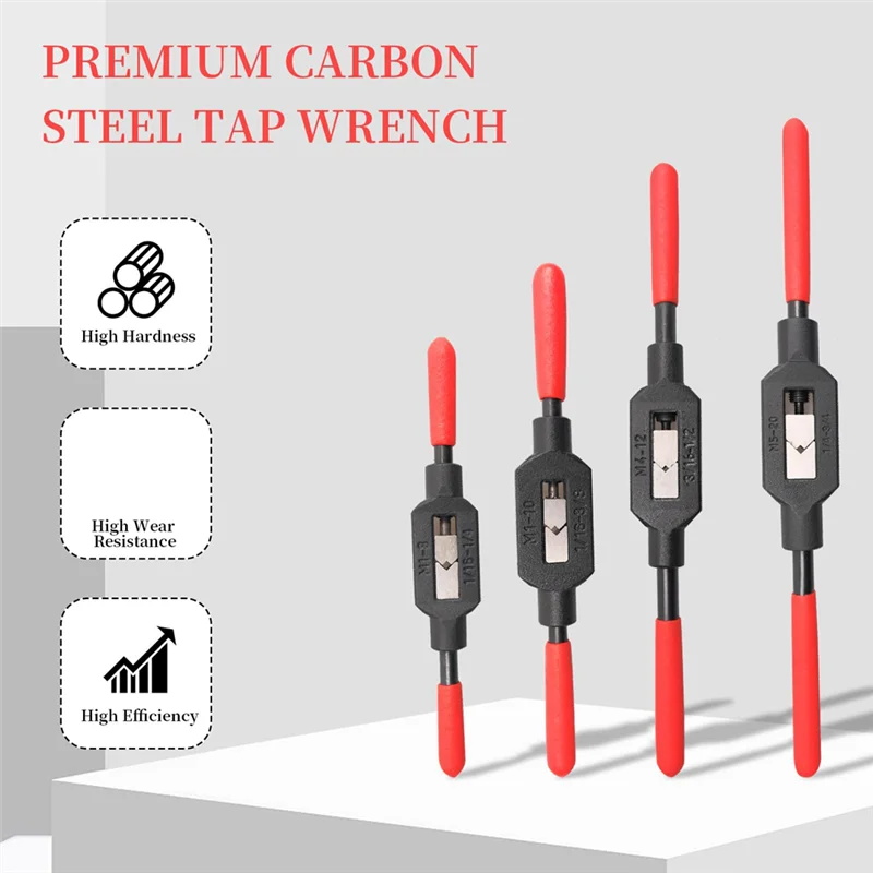 

A39I-4 Pcs Adjustable Tap Wrench Screw Holder Reamer Hand Tool With Plastic Dipped Non-Slip Handle For Tap Reamer