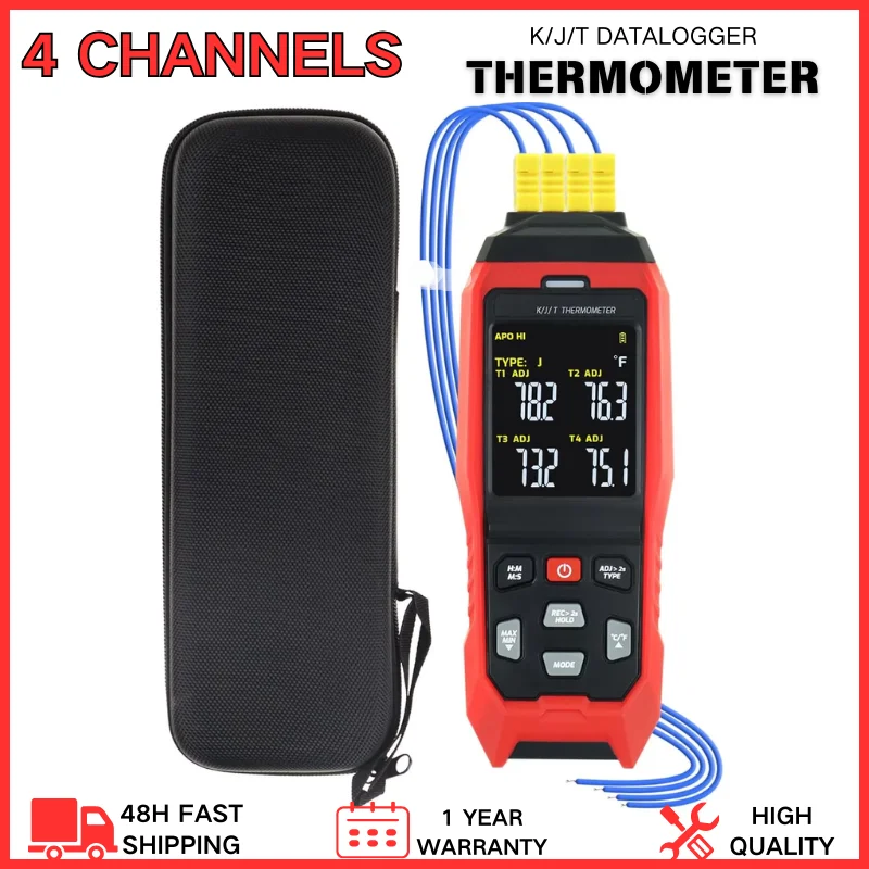 

TA612C 4 Channels K/J Type Thermocouple Thermometer -200~1372℃/ -328~2501℉ Handheld Digital LCD Temperature Meter 5000 Groups