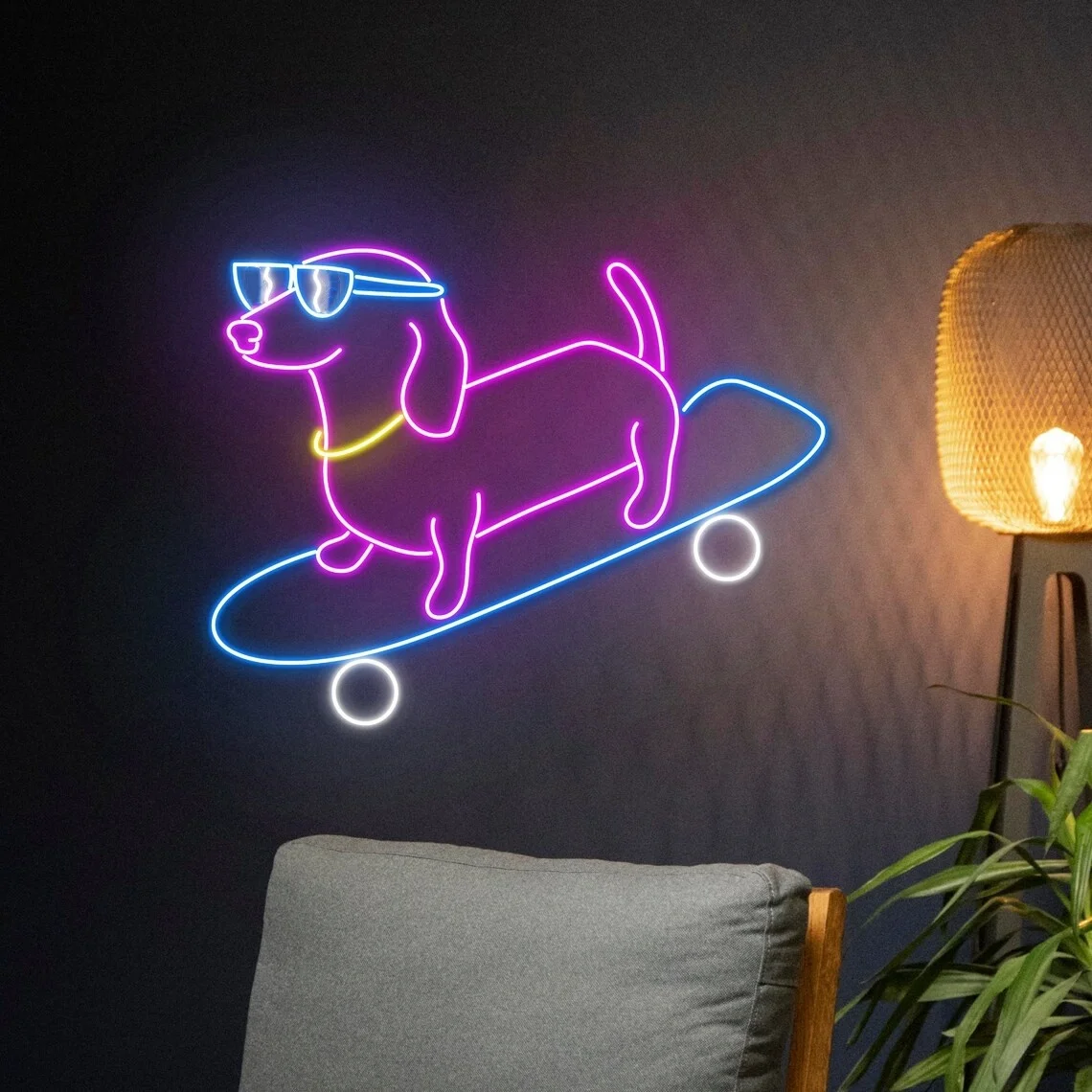 Imagem -03 - Dachshund Dog Skate Neon Sign Jogador Neon Sign