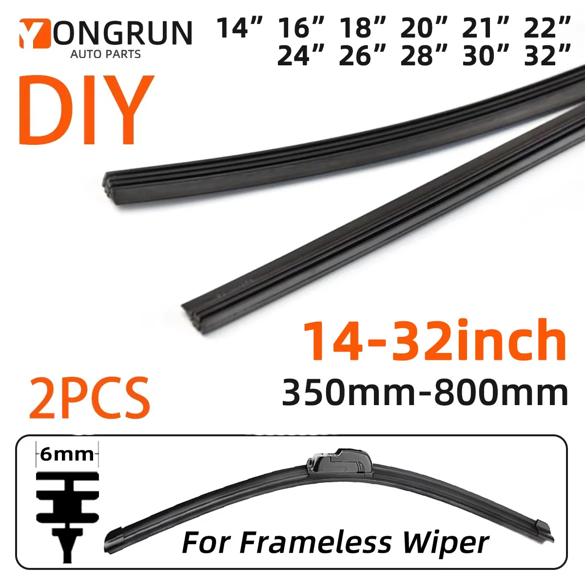 6mm Ohne Knochen Gummi 2 stücke Auto Scheibenwischerblatt Füllstreifen Wischer Zubehör 14 "16" 18 "20" 21 "22" 24 "26" 28 "30" 32 "