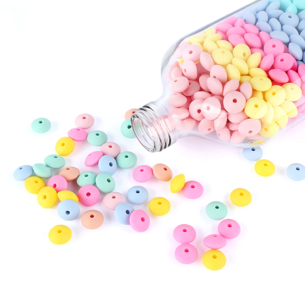 30pcs Silicone Lentil Beads BPA Free Food Grade Rodent DIY Charms Newborn Nursing Accessory Teething Necklace 12mm Abacus Bead