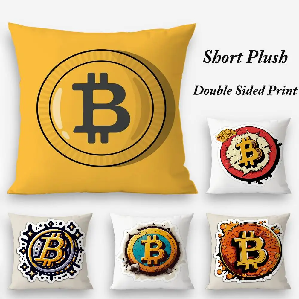 Bitcoin Cryptocurrency Btc Pillow Case Plush Fabric Soft Double Sided Print Sofa Cushion Cover Throw Pillow Covers