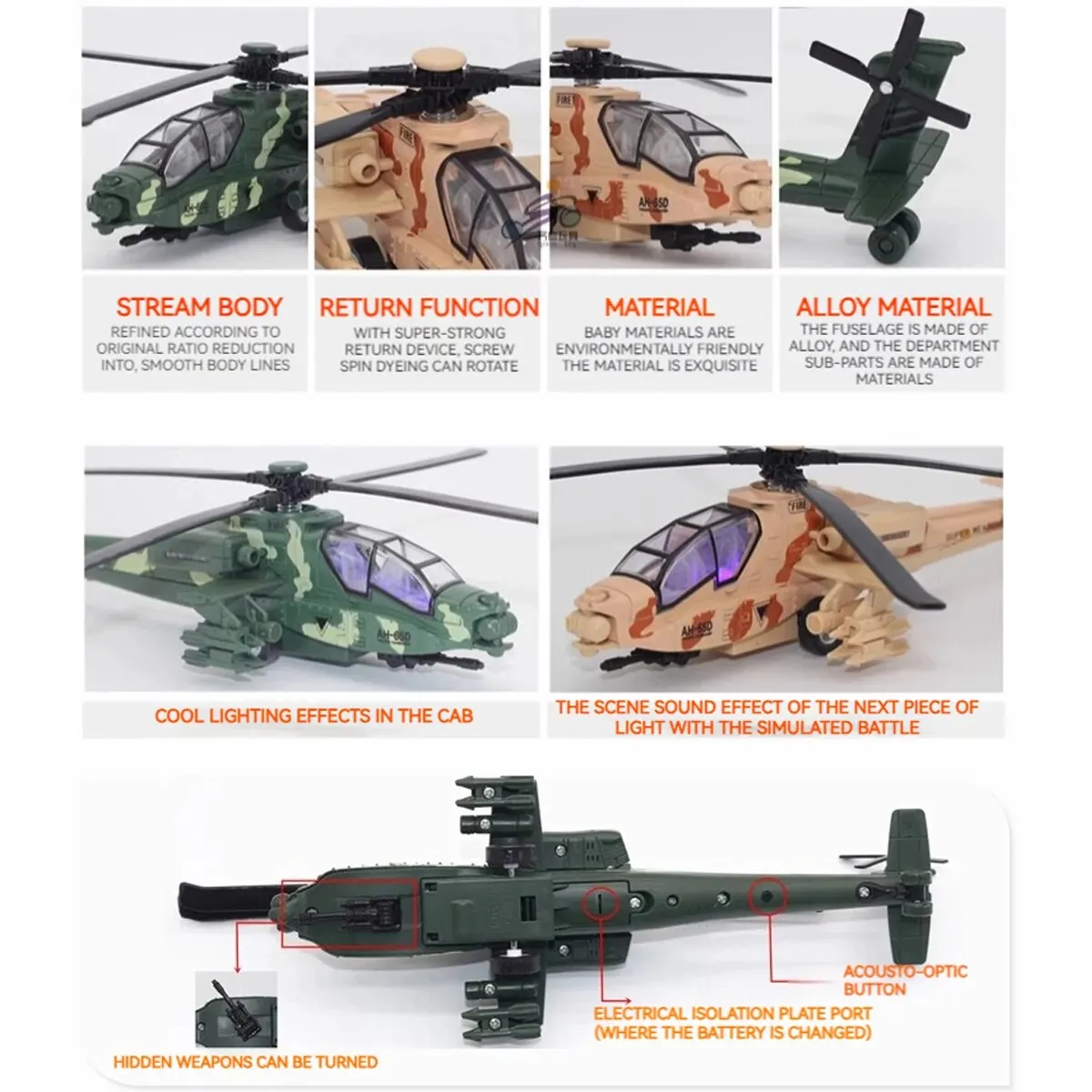 AH-64 Helicopter Alloy Toy with Sound & Light - Authentic Miniature, Ideal Gift for Kids, Realistic Play Fun