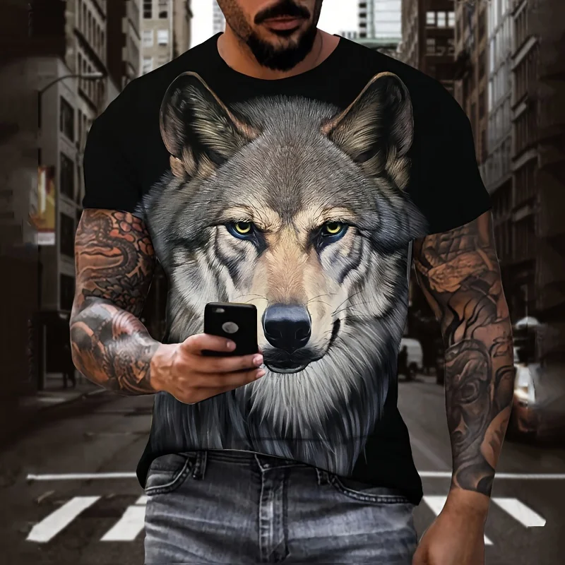 Wolf 3D Digital Pattern Print Men's Graphic T-shirts, Causal Comfy Tees, Short Sleeve Pullover Tops, Men's Summer Clothing