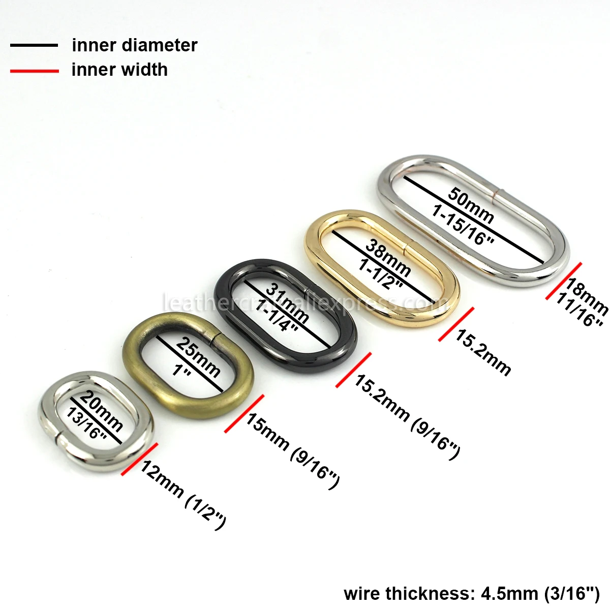 楕円形の金属リングバックル,20/25/31/38/50mm,1ピース,革製ベルト用アクセサリー,手工芸品