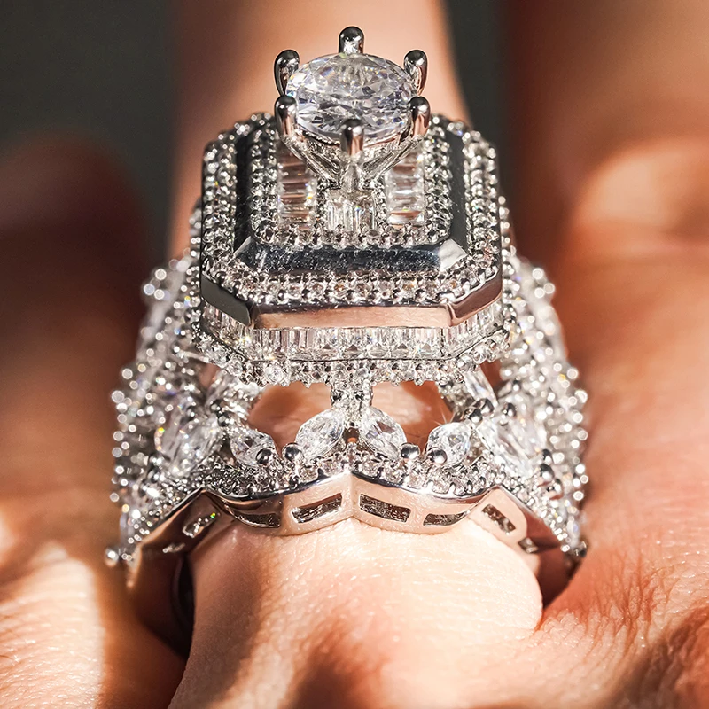 CAOSHI Brillanter, wunderschöner geometrischer Zirkonia-Ring für Verlobungsfeiern, zarte weibliche Fingeraccessoires, Statement-Schmuck – Detail 3