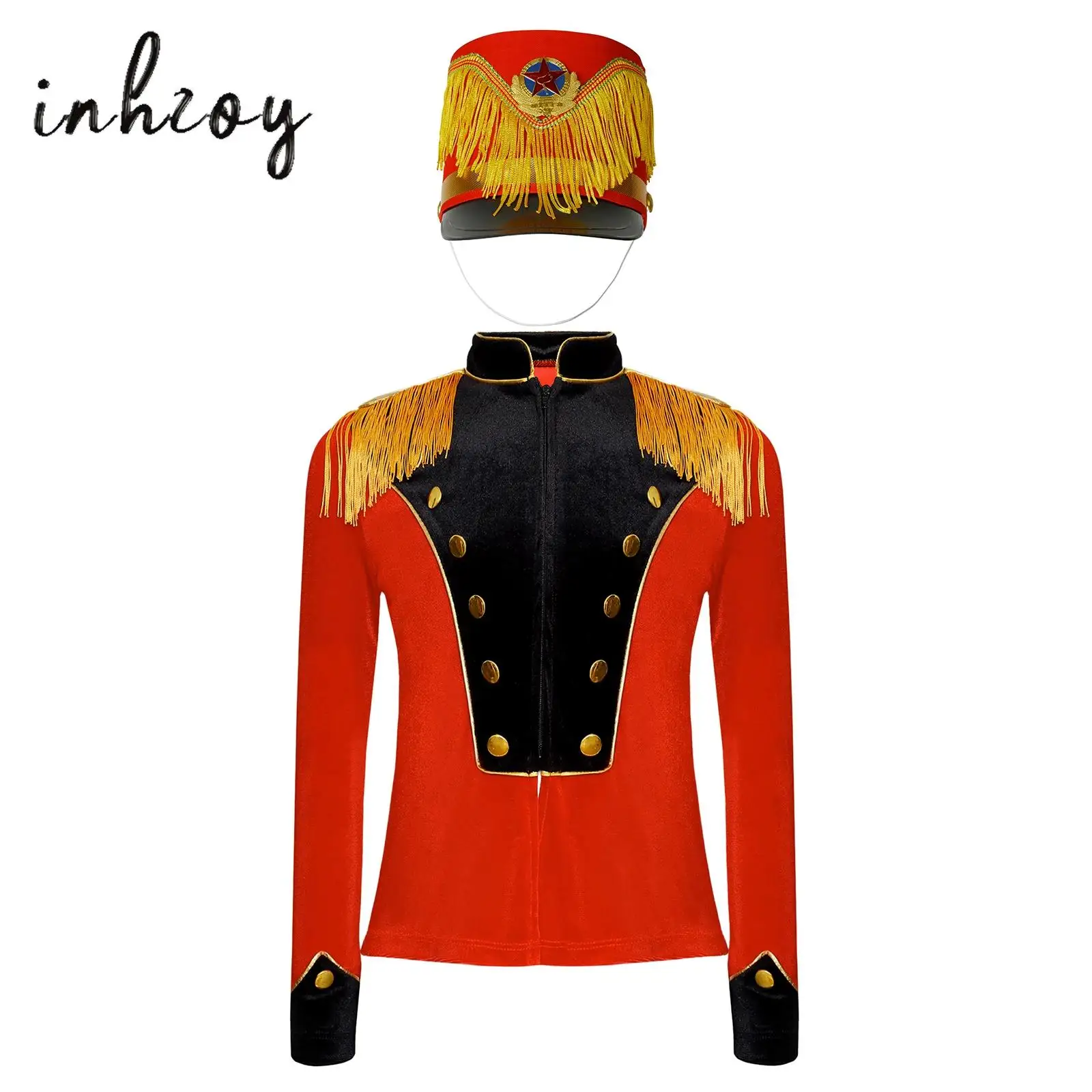 

Boy Girl Nutcrackers Costume Drum Trumpet Major Team Costume Honor Guard Soldier Uniform Tassel Jacket Coat Hat Performance Suit